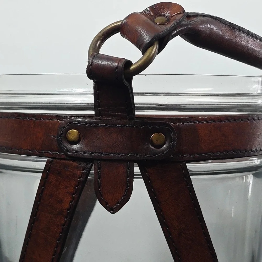 Wesley Leather and Glass Wine Cooler Vintage Cabin Lodge Decor Man Cave‎